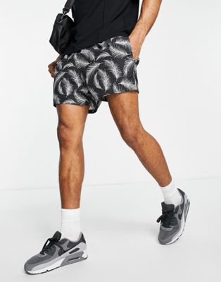 River Island swim shorts with feather print in light grey & black
