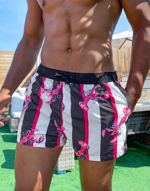 River Island swim shorts with lobster print in black