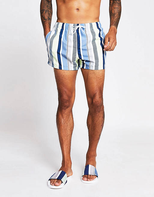 River Island swim shorts with stripe in white and blue
