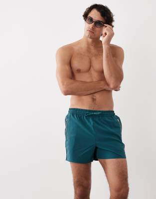 River Island Swim Shorts With Zip Detail In Blue