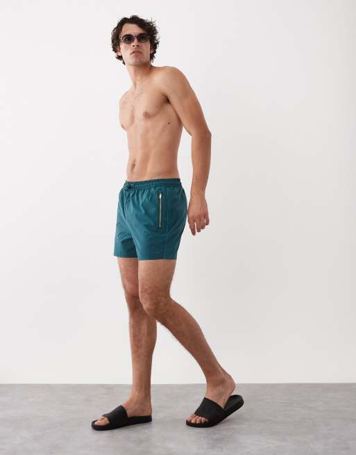 River Island swim shorts with zip detail in dark green, 3 of 5