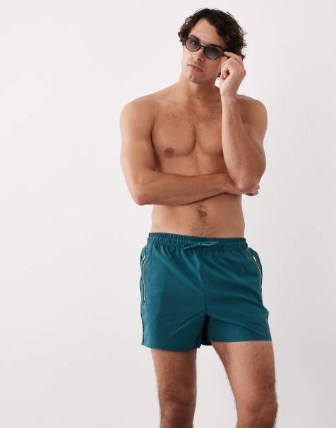 River Island swim shorts with zip detailing in dark green - view 1