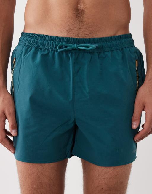 River Island swim shorts with zip detailing in dark green, 4 of 5