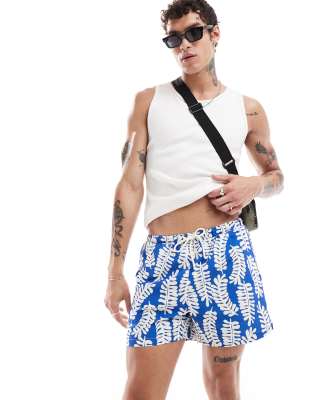 River Island swim trunks in abstract leaf print-Blue