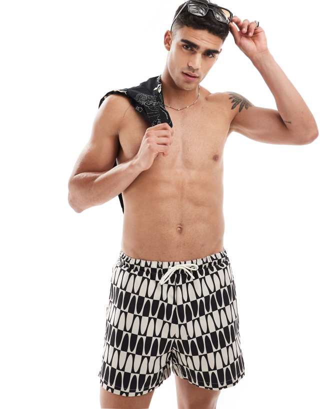 River Island - swim trunks in black mono print