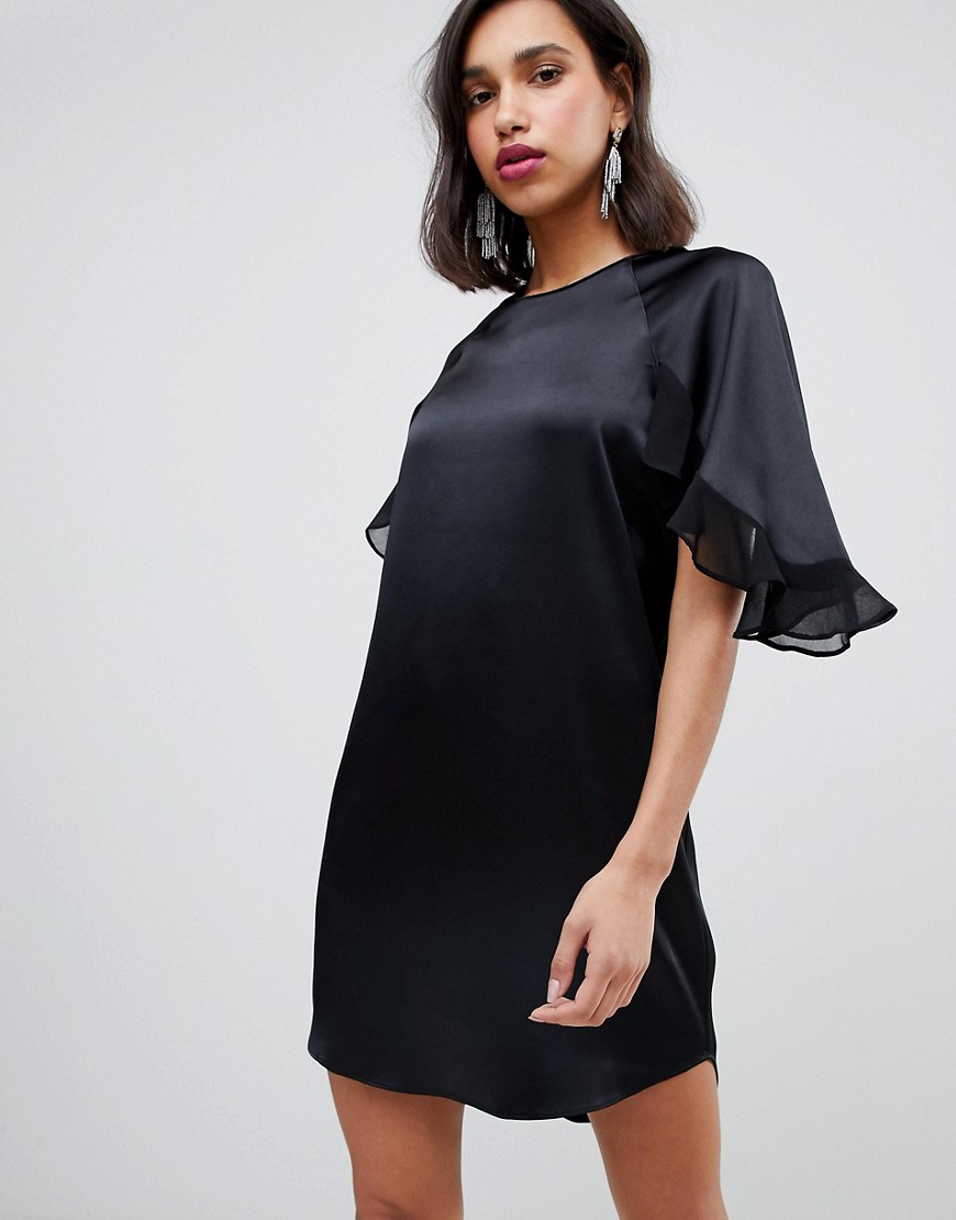 River Island swing dress with frill sleeve in black