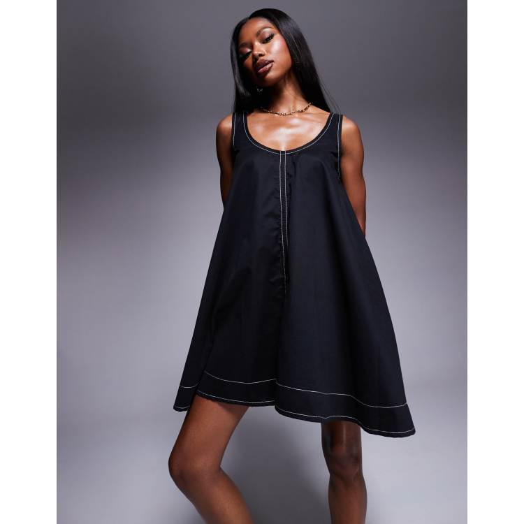river island black mini dress swing in Size:Large (8-10) Padded Bra This boat neck dress Black And White Funeral