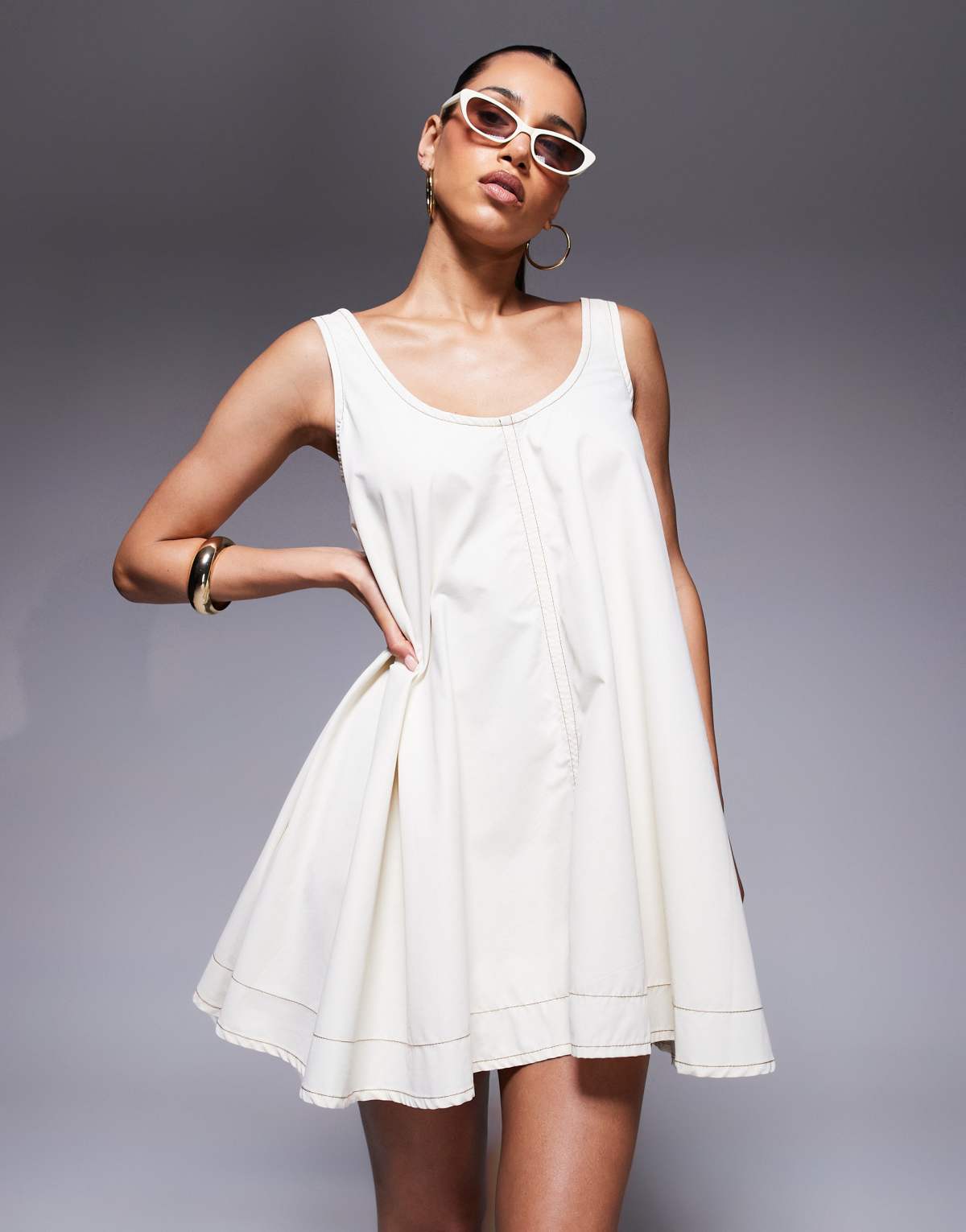 River Island swing mini dress in cream