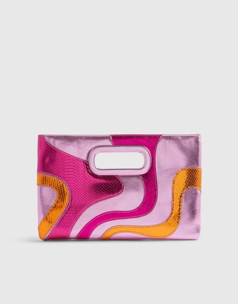 River Island Swirl panel clutch bag in pink - view 1