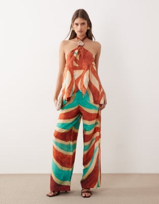 River Island Swirl Print Beach Pants In Multi