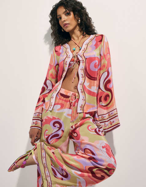 River Island Swirl print cover up in orange - view 1