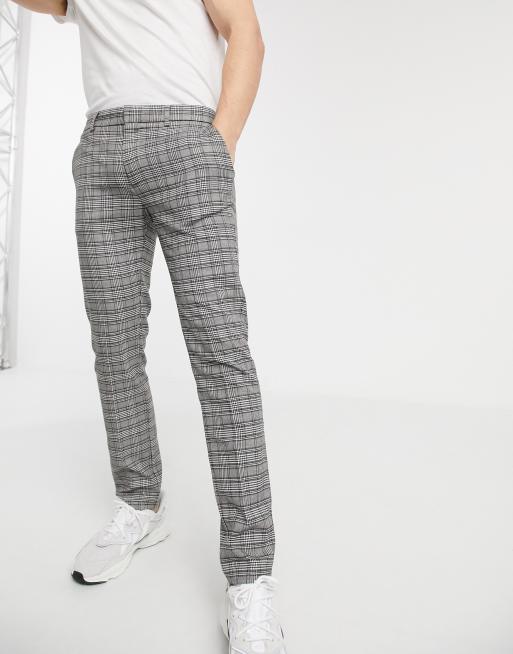 River Island – Szare spodnie w kratę o bardzo obcisłym kroju