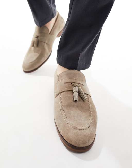 River Island – Szarobeżowe zamszowe loafersy z frędzlami