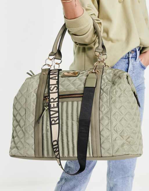 River Island – Szałwiowa torba podręczna z pikowanej satyny, 2 z 4