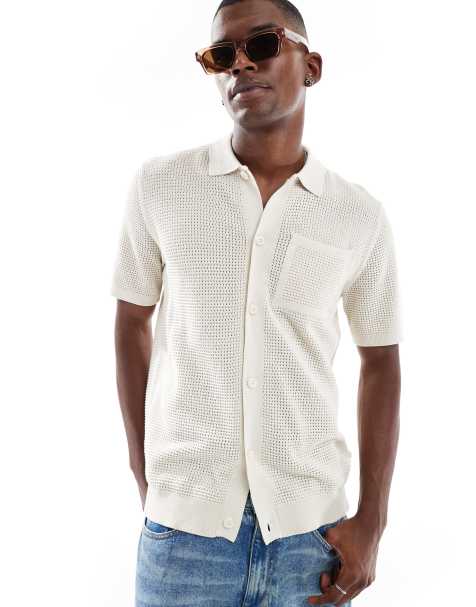 River Island crochet over shirt in ecru