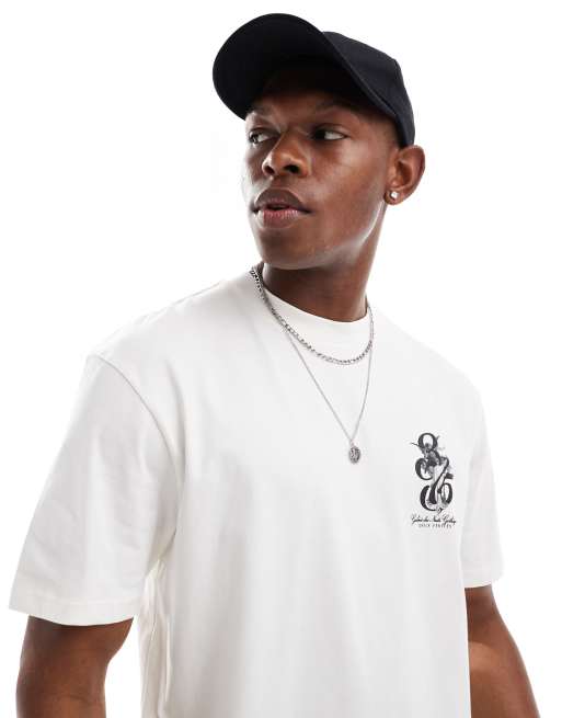 River Island - T-shirt à imprimé anges style Renaissance au dos - Blanc