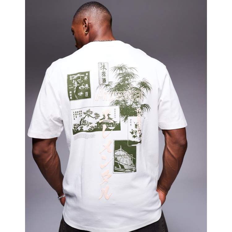 River Island - T-shirt à imprimés japonais - Blanc