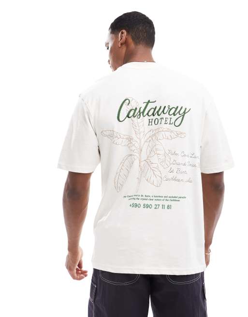River Island - T-shirt à motif Castaway Hotel - Écru