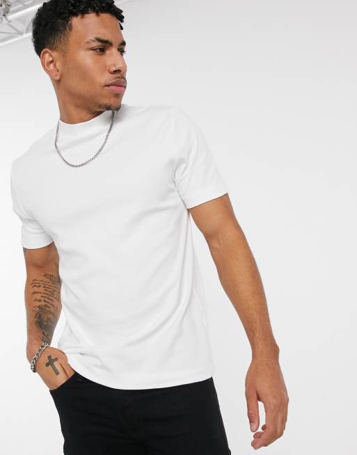 River Island - T-shirt ajusté à col montant de qualité supérieure - Blanc
