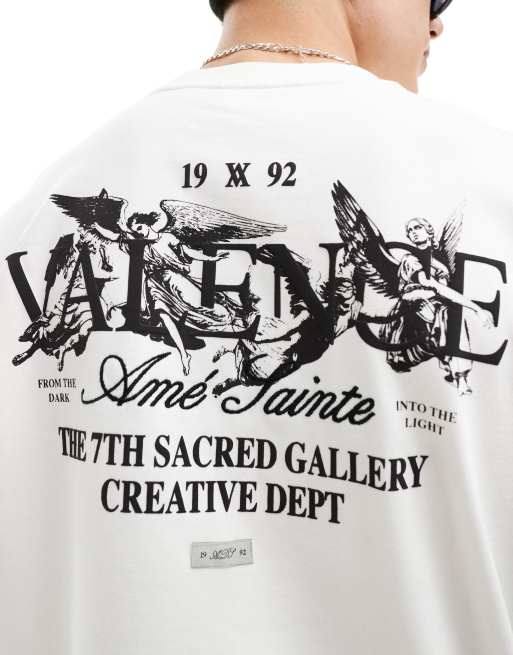 River Island - T-shirt bianca con stampa di angeli sul retro, 2 di 4