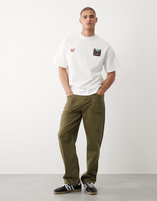 River Island - T-shirt bianca con stampa di montagna e auto a tema giapponese, 3 di 5