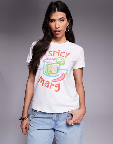 River Island - T-shirt bianca con stampa "Spicy Marg" - view 1