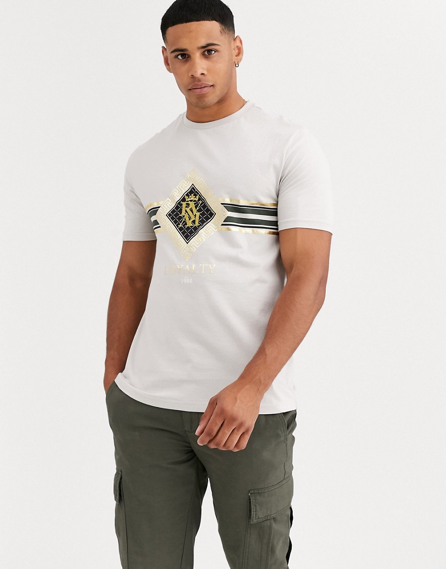 River Island - T-shirt con logo grigio pietra