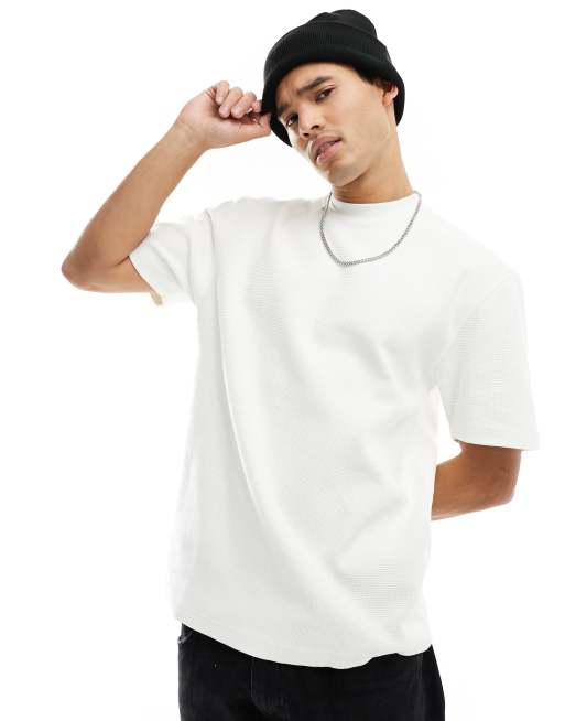 River Island - T-shirt en tissu gaufré épais - Écru