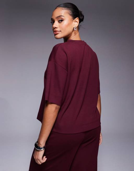 River Island - T-shirt épuré oversize - Bordeaux, 3 de 4
