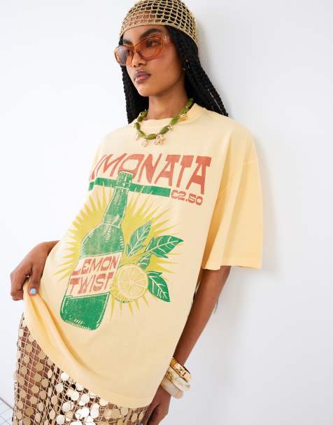 River Island - T-shirt giallo burro con stampa di limonata - view 1