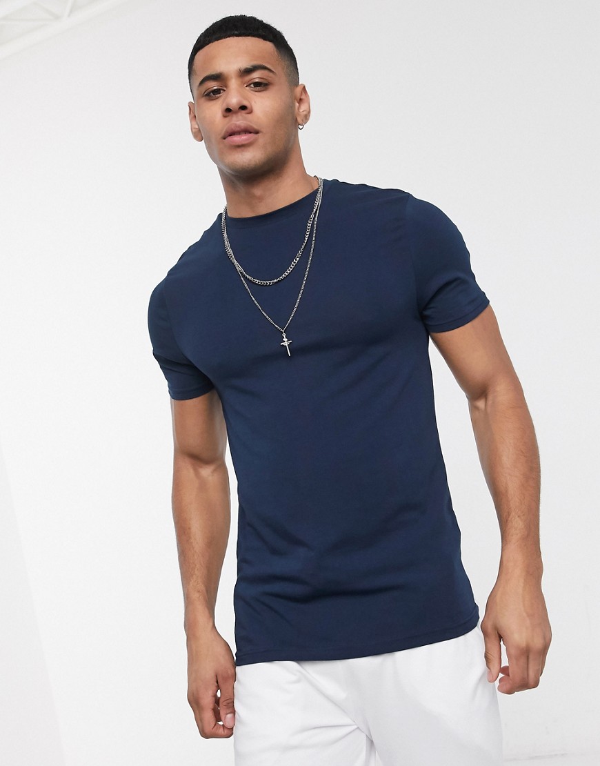 River Island - T-shirt girocollo lunga attillata blu navy-Nero