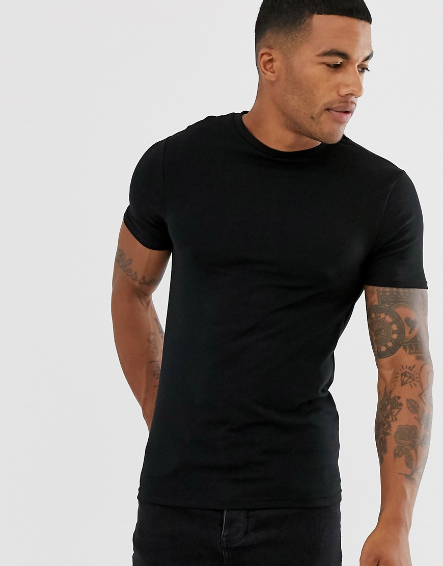 River Island - T-shirt girocollo lunga attillata nera-Nero