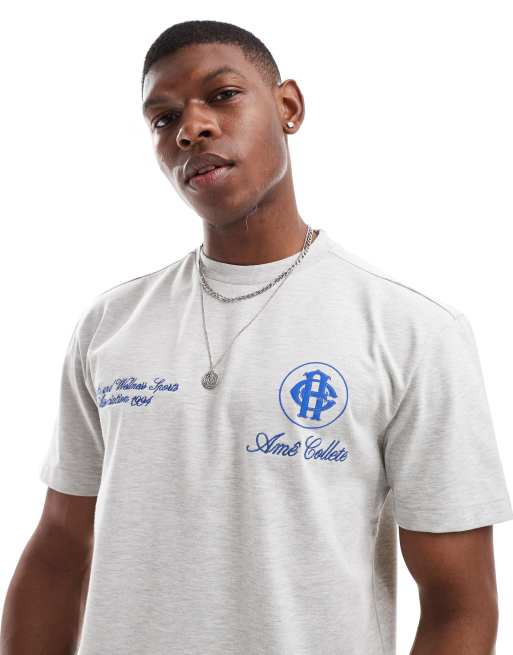 River Island - T-shirt grigia con stampa 