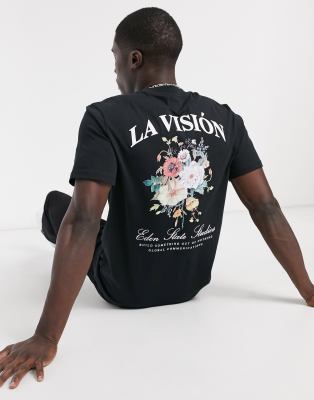 RIVER ISLAND LA VISION FLORAL PRINT REGULAR FIT T-SHIRT IN BLACK 394988