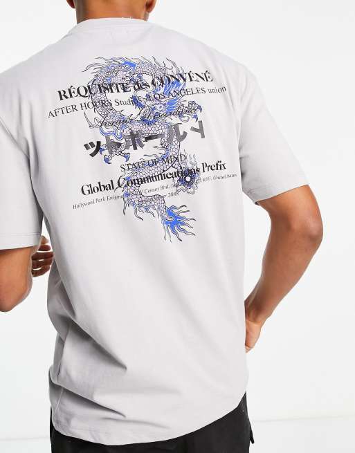 River Island – T-Shirt in Grau mit Drachen-Print