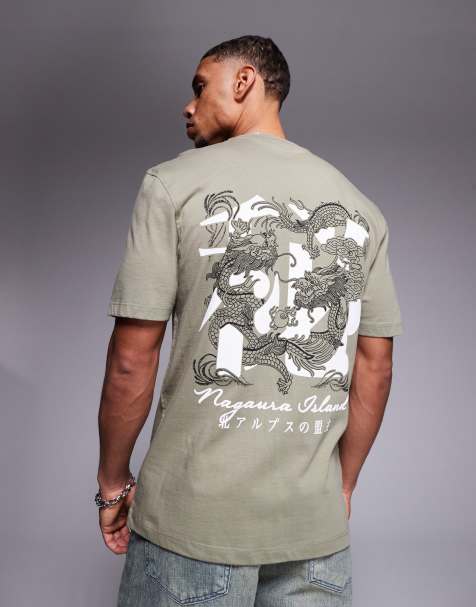 River Island – T-Shirt in Khaki mit „Nagura Island“-Print - view 1