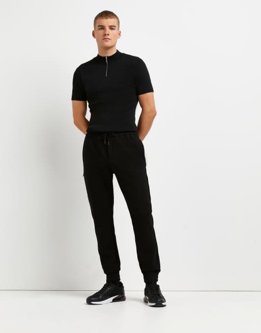 River Island - T-Shirt in maglia nera con zip corta, 3 di 4