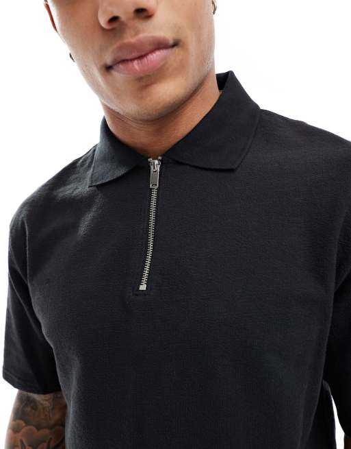 River Island – T-Shirt in Schwarz mit Reißverschluss am Kragen, 2 von 4
