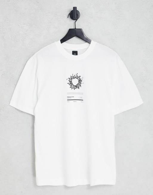 River Island – T-Shirt in Weiß mit Graffiti-Print