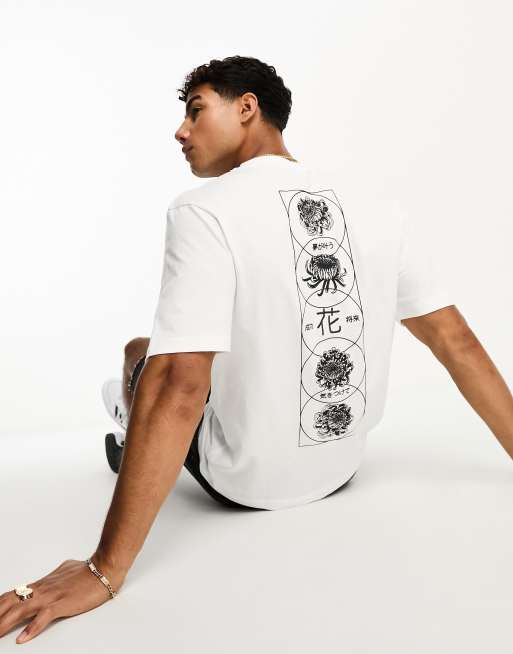 River Island – T-Shirt in Weiß mit japanischen Kreis-Prints