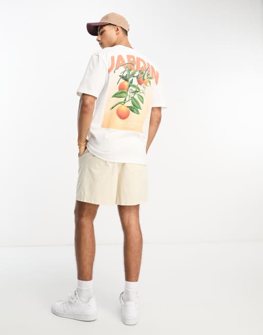 River Island – T-Shirt in Weiß mit Obstprint