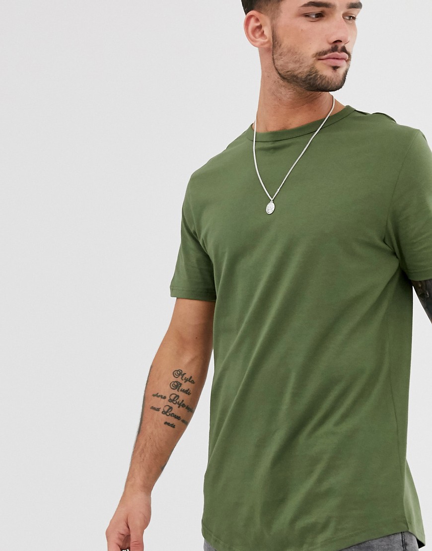 River Island - T-shirt kaki con fondo doppio-Verde
