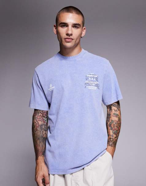 River Island - T-shirt met 'Archive' print in lichtblauw met wassing - view 1