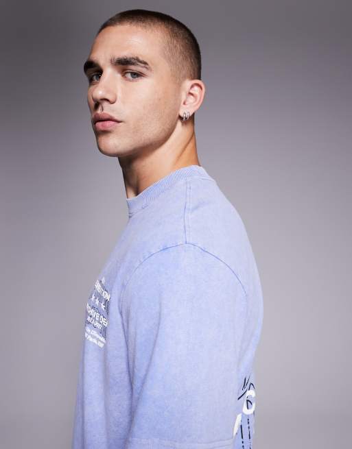 River Island - T-shirt met 'Archive' print in lichtblauw met wassing, 4 van 5