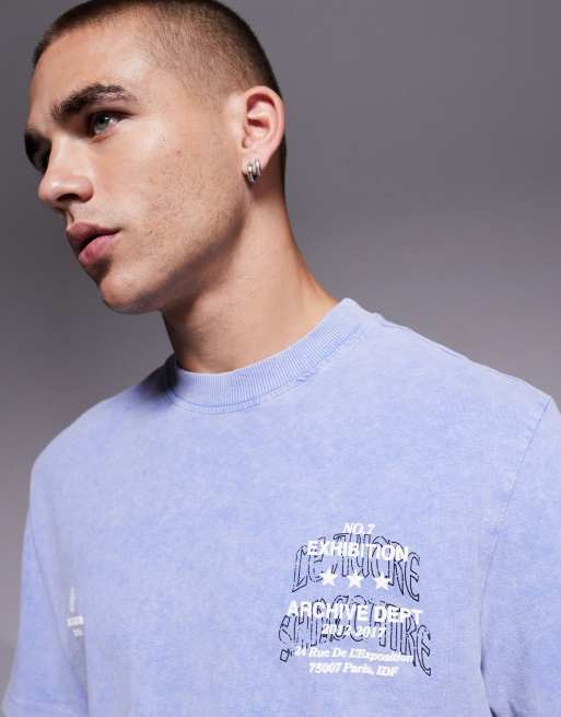 River Island - T-shirt met 'Archive' print in lichtblauw met wassing, 5 van 5