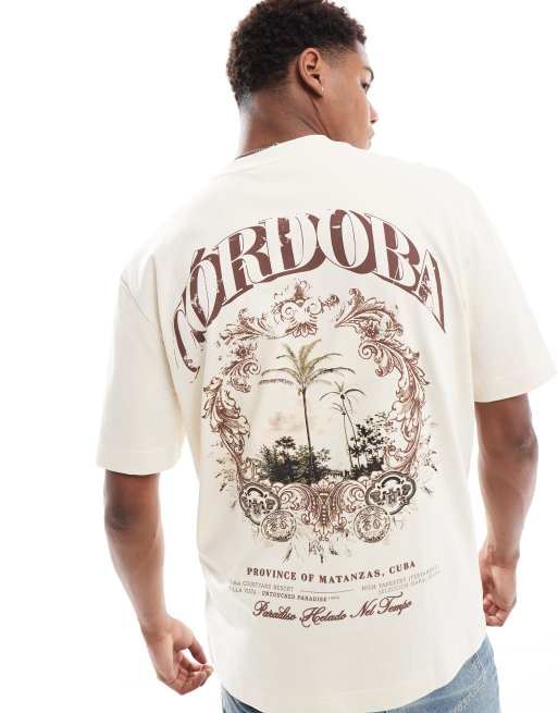 River Island - T-shirt met Córdoba-print in ecru
