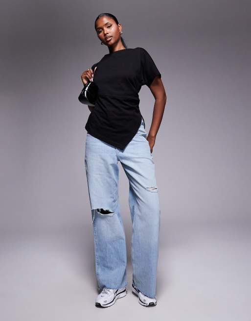 River Island - T-shirt met gedrapeerde zijkant in zwart, 2 van 4