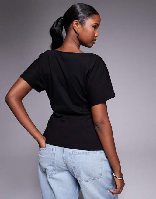 River Island - T-shirt met gedrapeerde zijkant in zwart, 4 van 4