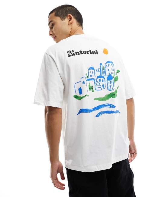 River Island - T-shirt met 'Santorini'-print in wit