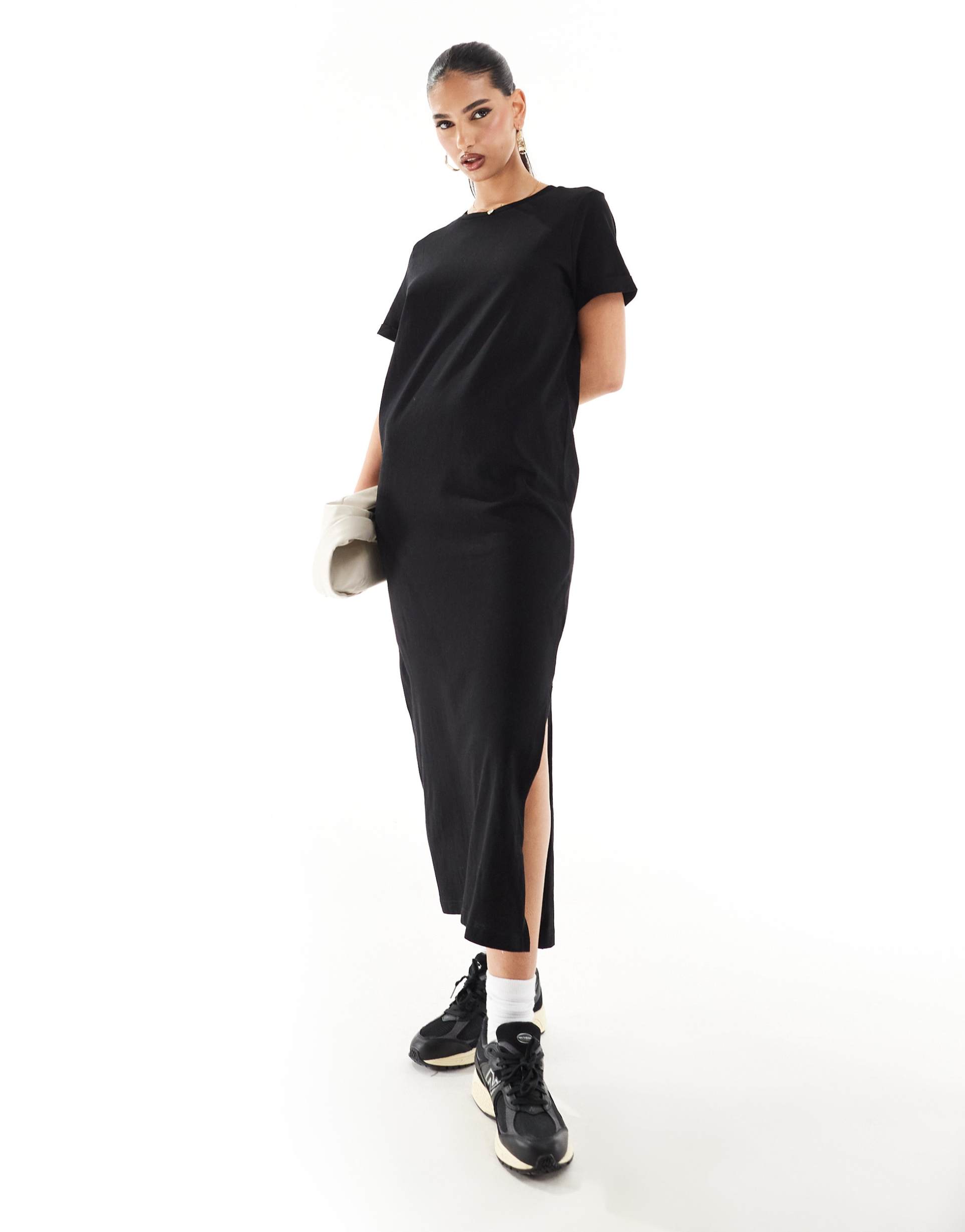 river island t-shirt midi dress in black